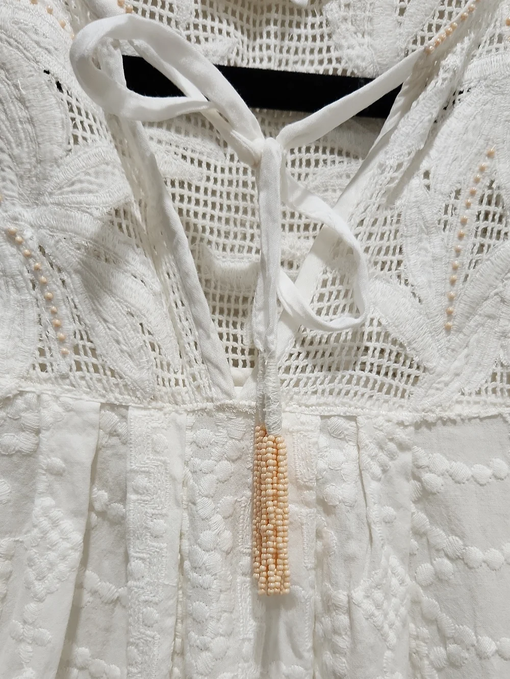 Anthropologie Women's Cream Embroidered Cover-Up Tunic - Beach Swimwear Size S